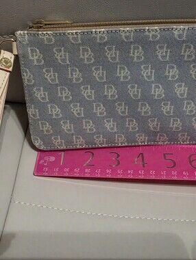 Dooney & Bourke Monogram Wristlet Pouch in Light Blue/Gray and Cream